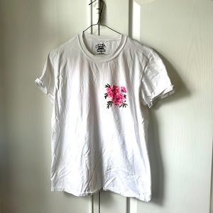 White graphic tee shirt, size: medium